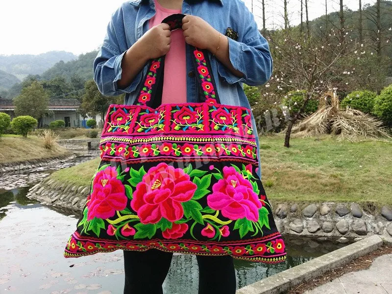 Богемная хлопковая ткань с вышивкой, большие размеры, женские сумки, этническая винтажная вышивка, повседневные дорожные сумки на плечо