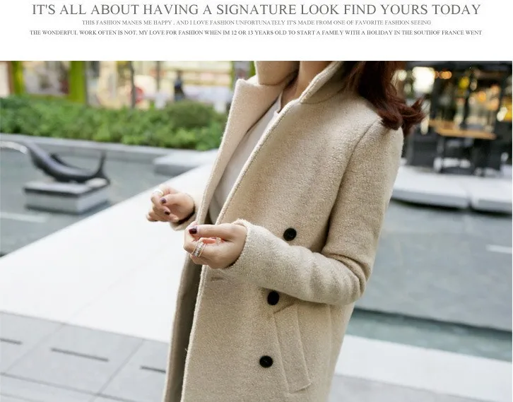 Зимнее шерстяное пальто женское новое модное корейское бежевое двубортное пальто тонкий толстый жакет с длинными рукавами большой размер XXL G380