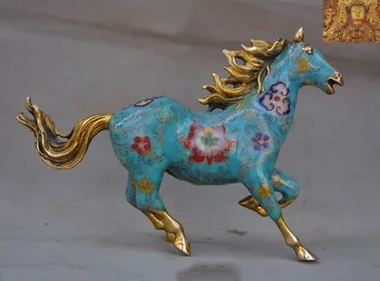 

wedding decoration China feng shui bronze Cloisonne enamel Gilt Zodiac animal Pentium horse statue