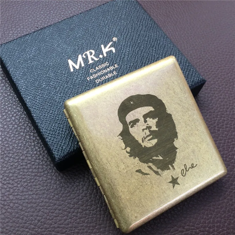 Vintage Style Che Guevara Brass Rolling Craft Male E Cigarette Case 20 High Quality Cigarette Boxes With Box Lightershop Online