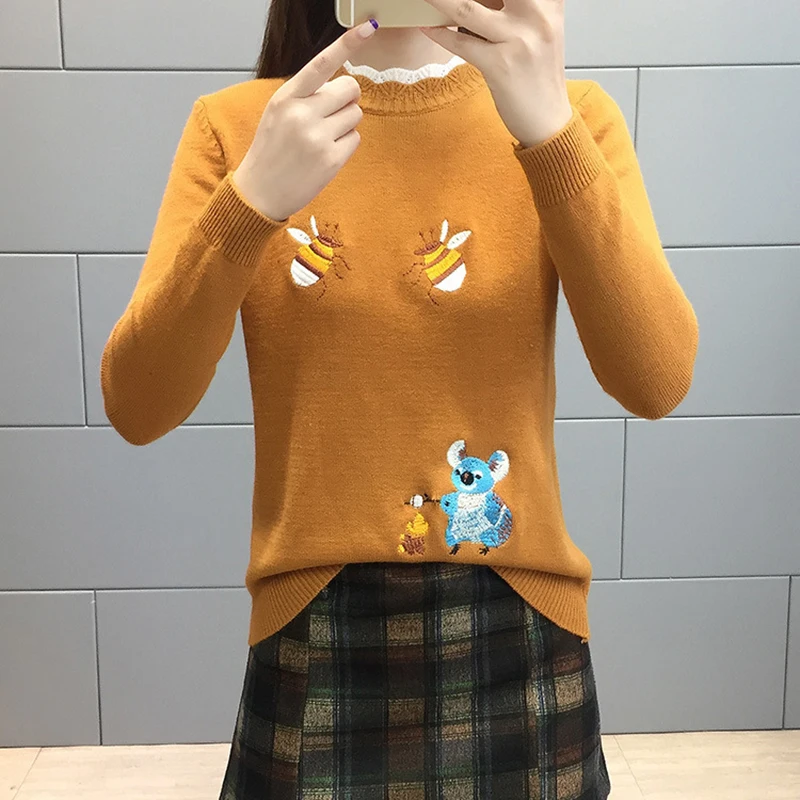 Ugly Christmas Sweater Pull Femme Embroidery Sweater Women 2018 Korean Cute Kawaii Pullover Pink White Jumper Sueter Mujer Knit