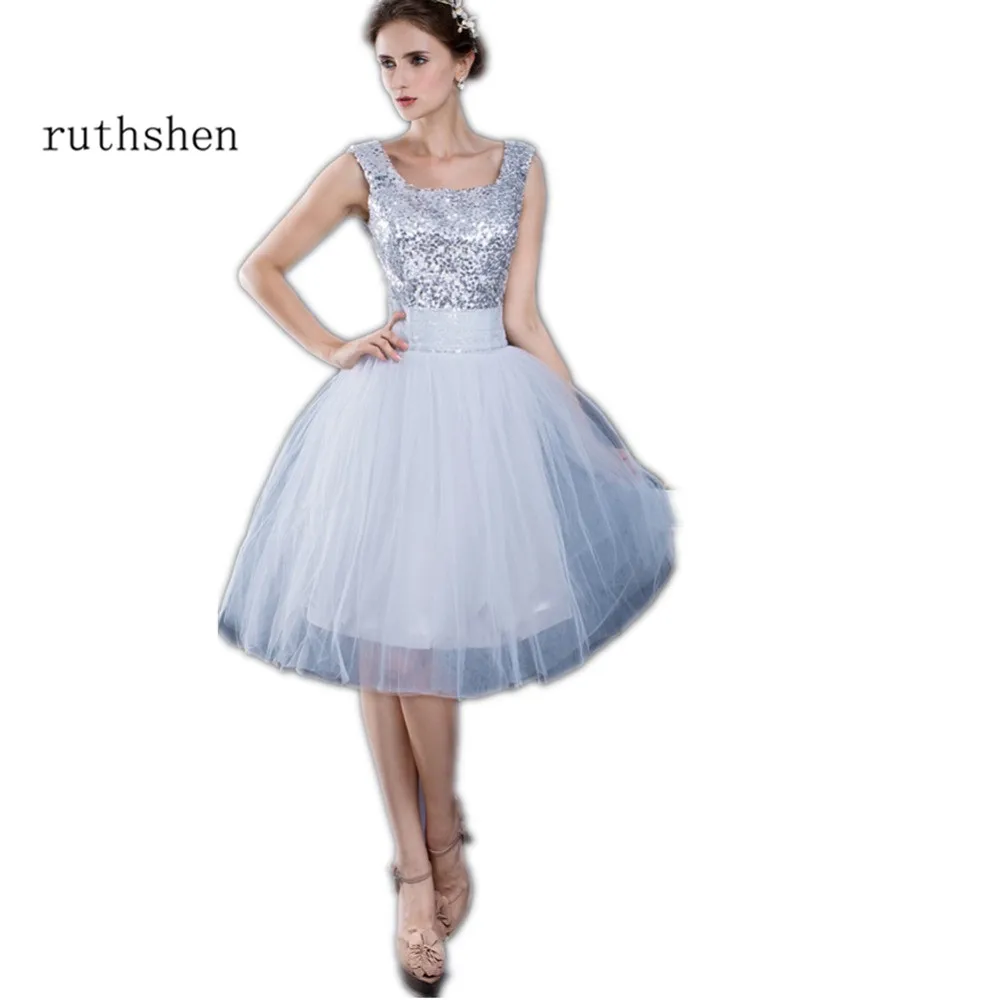 

ruthshen Vestido Curto 2018 Short Cheap Prom Dresses Ruched Tulle Sequined Junior Formal 8th Grade Graduation Party Dress