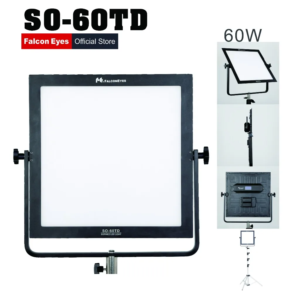 Falcon Eyes SO-60TD video light 60W led panel lamp square soft Studio Light for film Advertisement shooting photography lighting