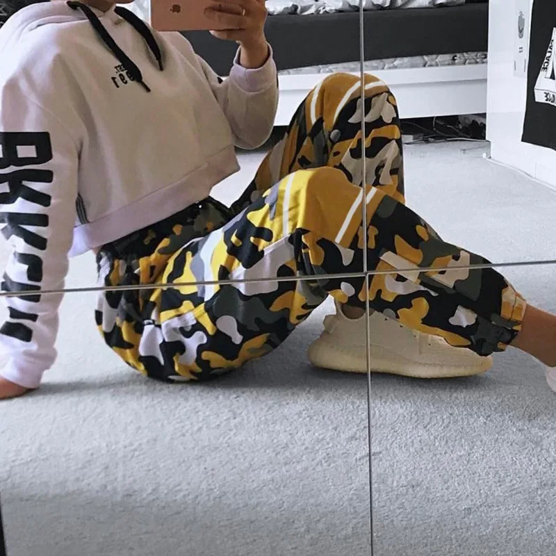 

Hots Fashion High Waist Women's Camouflage Pants Loose Street Camouflage Beam Feet Pencil Pants Hip Hop Female Pants