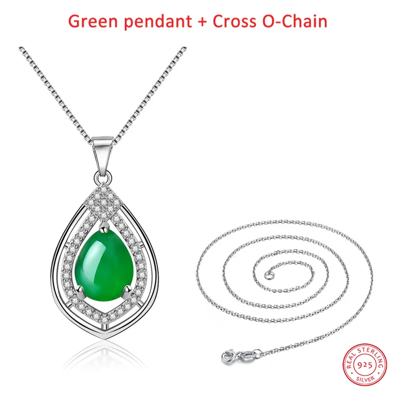 olowu Fashion 925 Sterling Silver Pendant Necklace Pure Silver Natural Stone Red or Green Chalcedony Necklaces Jewelry With CZ (13)