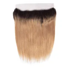 Омбре Кружева Фронтальная Закрытие Remy 1B/27 Мед блонд цвет перуанские прямые человеческие волосы переплетение 13X4 предварительно сорванные Кружева Фронтальная Закрытие