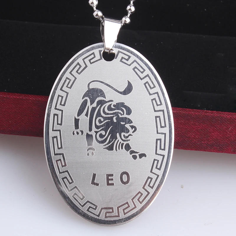 

free shipping ellipse Tag Twelve constellations 316L Stainless Steel pendant necklaces bead chain for men women wholesale
