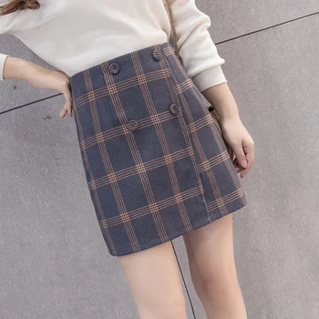 

SURE XIAO STORE 2018 stylish Autumn Skirt women causal wear high waist temperament plaid skirt Falda a cuadros de mujer 1312 40