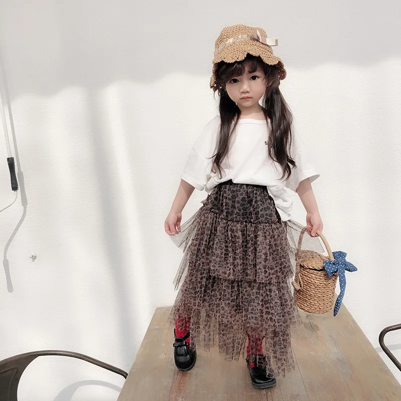 Детская одежда, весеннее платье, новая Корейская длинная леопардовая юбка средней длины для девочек
