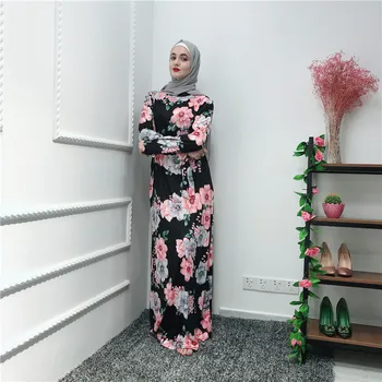 

Women Fashion Muslim Abaya Dress Long Sleeve Printed Flower Abaya Arabic Dubai Turkey Jilbab Dress Casual Kaftan Long Maxi Dress