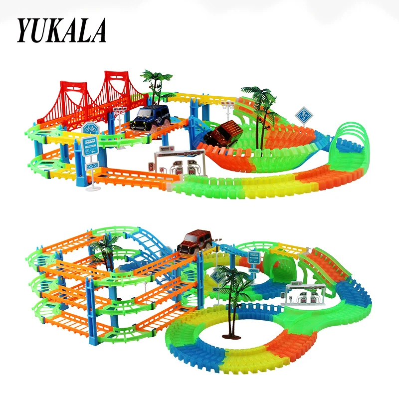 New type Track car toys led lights track 2 in1 free transform assembling interactive puzzle learning luminous track for children
