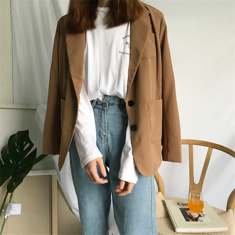 

Alien Kitty Spring Autumn New Women Blazers Jackets Suit Office Solid Full Sleeve Loose Suit Single Breasted Women Basic Jackets