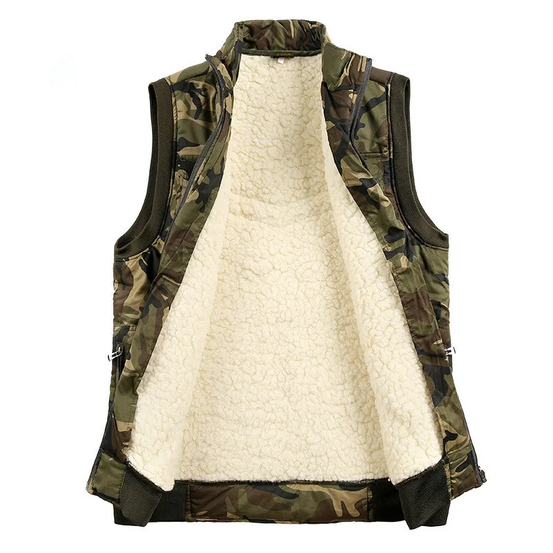 

Plus Velvet Thicken Warm Camo Lamb Vest Winter Outdoor Fishing Riding Hiking Climbing Thermal Breathable Fleece Waistcoat Tops