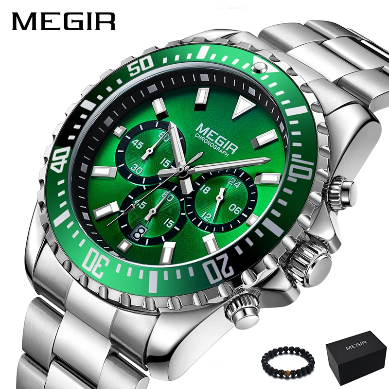 

Megir Brand Luxury Men Watch Stainless Steel Band Quartz Wristwatch Waterproof Fashion Business Male Clock