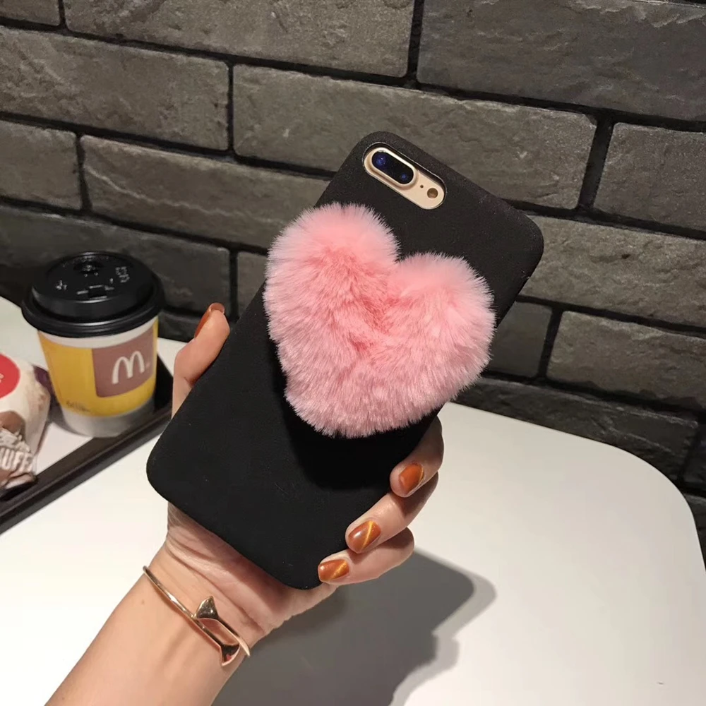 3D Cute Love Heart Case For iphone 7 8 6 6s Plus Case Fluffy Fur Plush Soft TPU Silicone Cover For Apple iphone XS MAX XR Case (4)