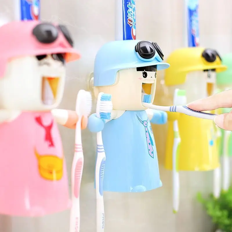 

Home Products Harley Girl Cute Design Set Cartoon doll Toothbrush Holder With Suction Automatic Toothpaste Dispenser Toothpaste