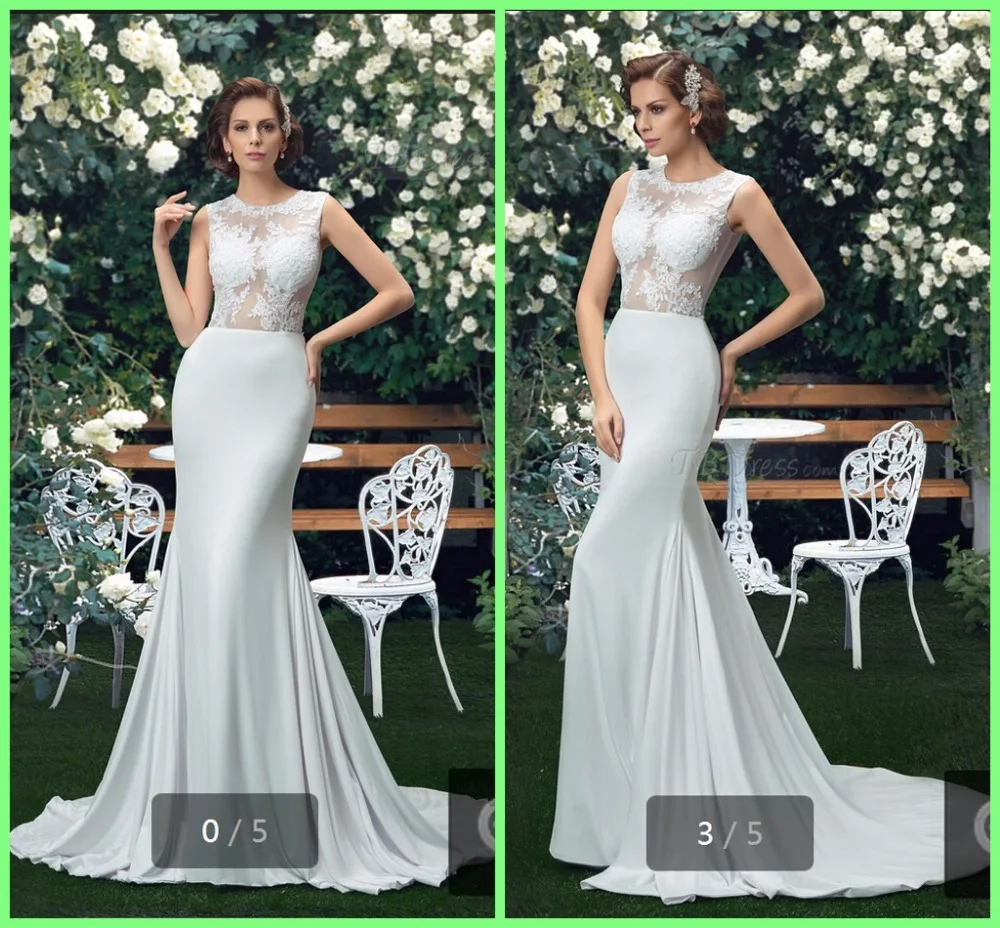 2015 Lovely Mermaid Ivory Lace Elegant Wedding Dresses Women Dress