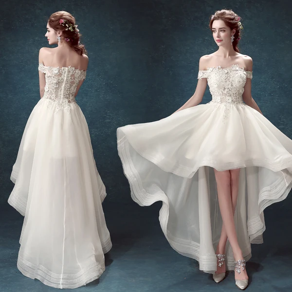 

2017 new stock plus size women pregnant bridal gown wedding dress high low tail train sexy strapless lace organza korea 3196q