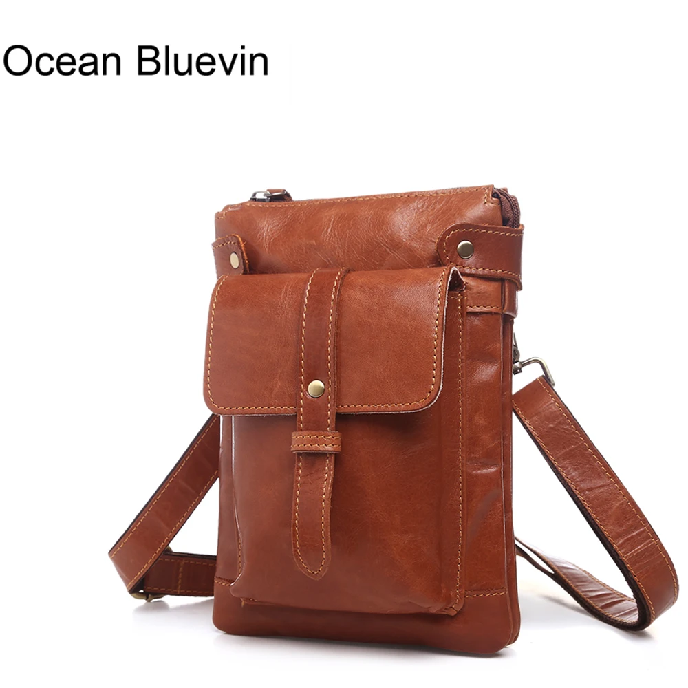 OCEAN BLUEVIN Genuine Leather Men Bag men messenger bags flap bag High quality Natural Cowhide Vintage Cross body shoulder bag