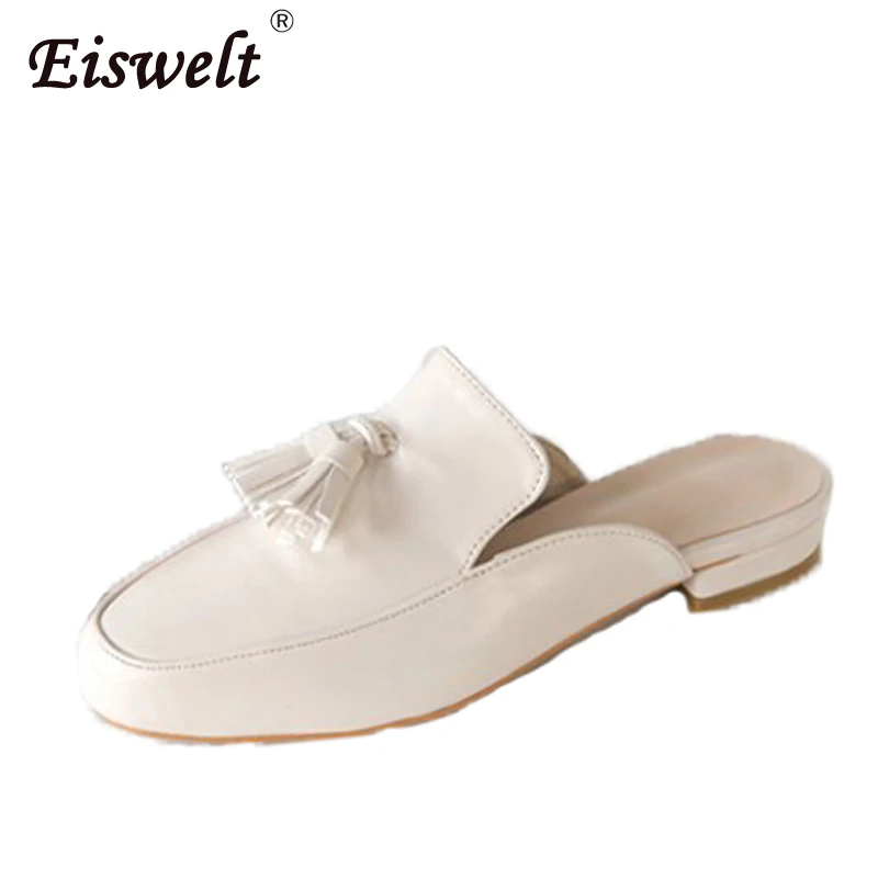EISWELT 2018 New Arrive Lady Slippers Top Quality Genuine Leather Shallow Shoes Comfortable Square Heel Summer Mules | Обувь