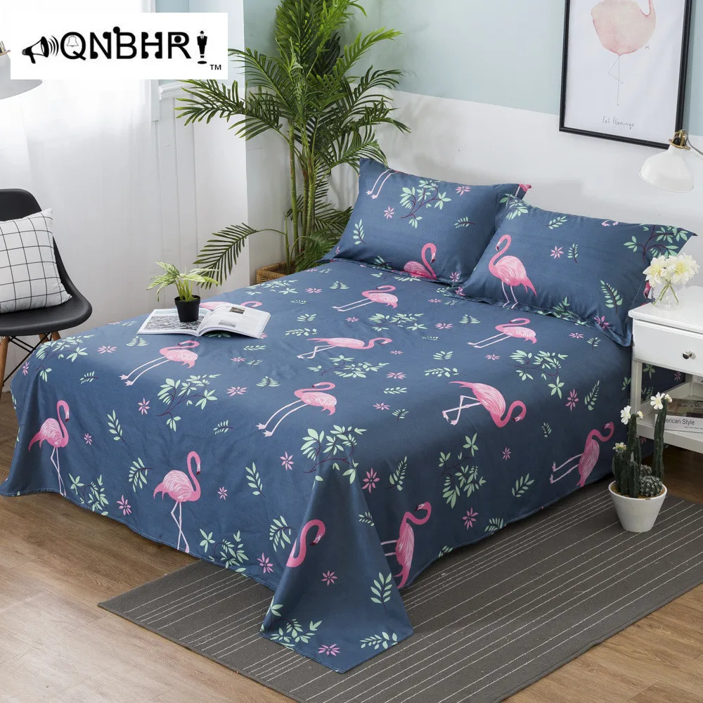 

QNBHR Polyester cotton flamingo character Sheet +2PCS pillowcase Suitable for Students' dormitory 0.9M/1.6M/2.0M/2.3M