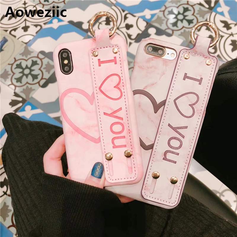

Aoweziic Korean creativity personalized pink love wrist 6s phone case For iPhone 7plus 8Plus X XS MAX XR simple female models