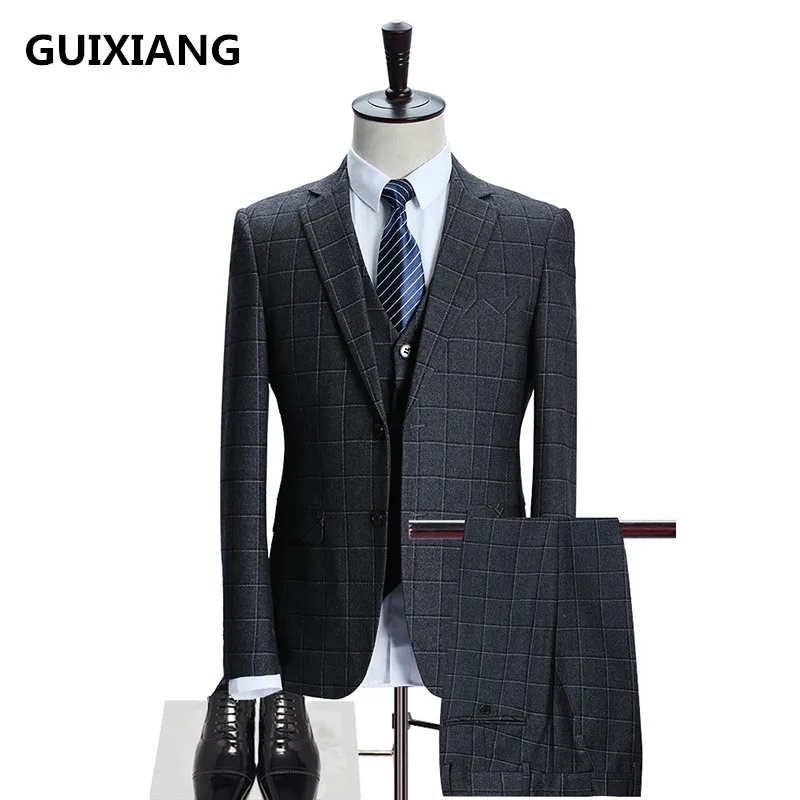 2017 Новый стильный костюм Мужская Высококачественная в полоску свадебные костюмы