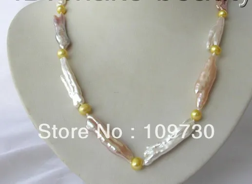 

Jewelry 001623 stunning 40mm baroque white pink gold freshwater cultured pearl necklace