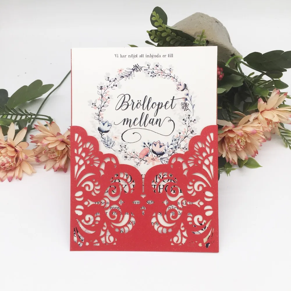 40pcs/lot Popular Wine Red Flower Card For Wedding Engagement Invitations Birthday Party Greeting Blessing Valentine Day | Дом и сад