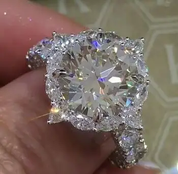 

Luxury 925 Sterling Silver Rings with Big AAA Circle Round CZ Zircon Stone Rings for Women Fashion Wedding Jewelry Gifts