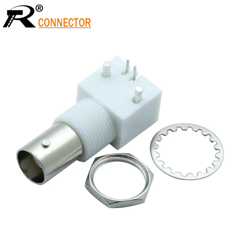 

BNC FEMALE RIGHT ANGLE PANEL MOUNT PLASTIC TYPE White PC Board PCB Mount Right Angle BNC Female With Nut bulkhead Connector 4pcs
