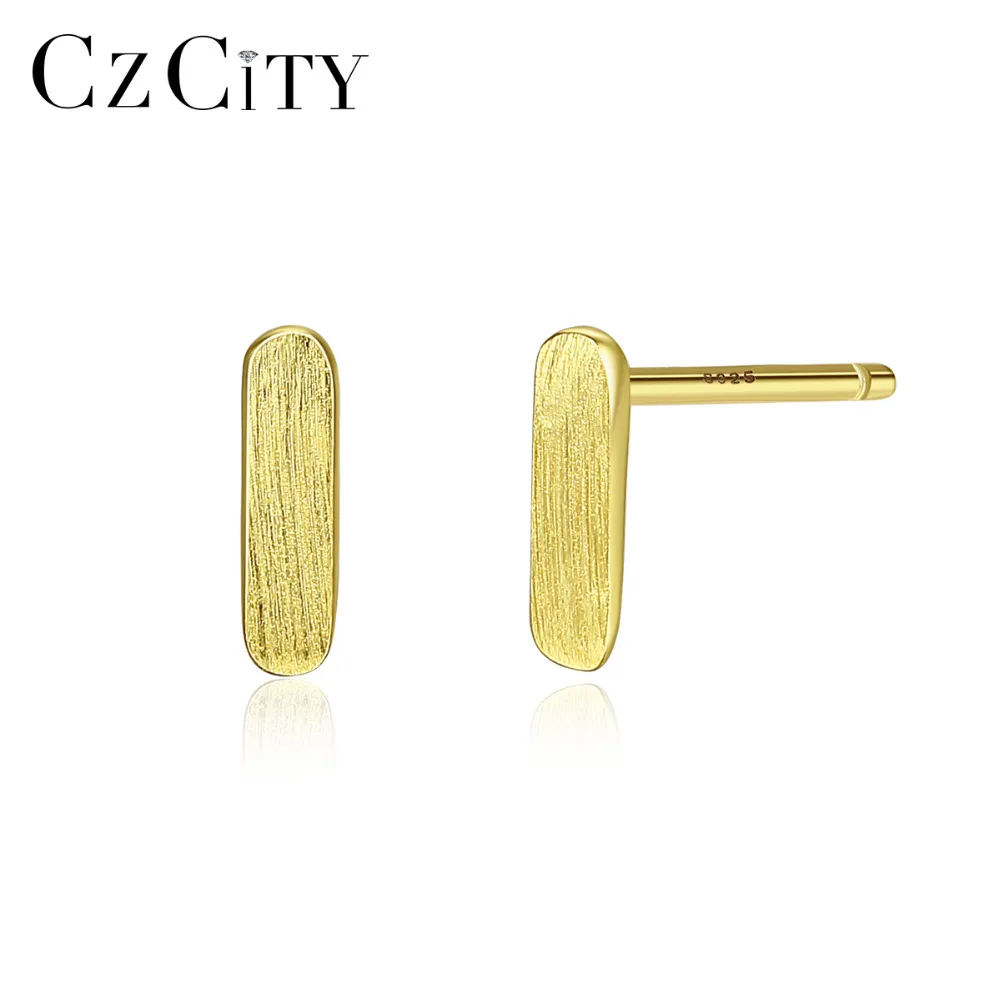 

CZCITY Brush Solid 925 Sterling Silver Post Dainty Mini Bar Stud Earrings for Women Fine Jewelry Boucle D'Oreille Femme SE0433