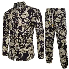 Handsome Boys Floral Suits Holiday Casual Set Long Sleeve Clothes Men Pants Vintage Printed Dinner Party Suit New Fashion 2019