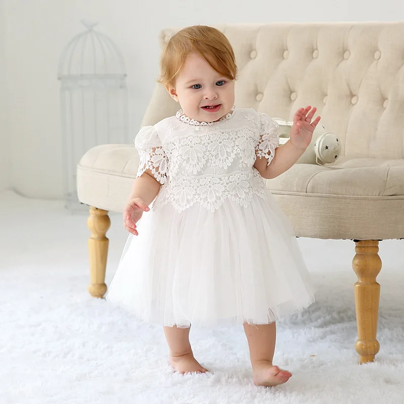 Новое Детское платье на крестины для девочек белое кружевное платье для первого дня рождения крестильное платье для младенца Костюмы 6150BB