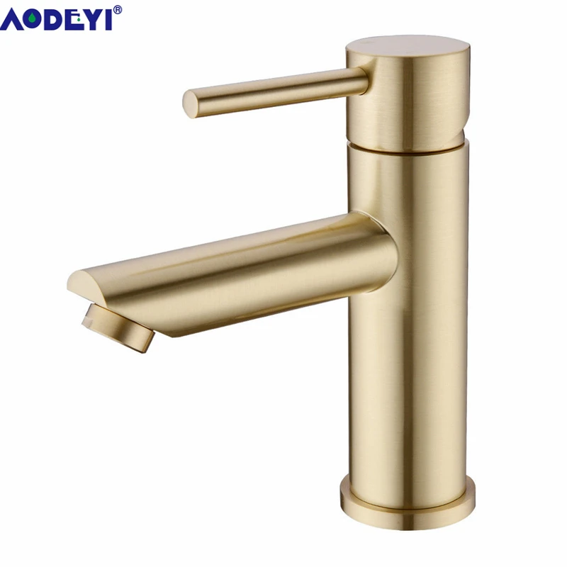 Billig AODEYI Solide Messing Bad Wasserhahn Hot   Cold Water Tap Deck Montiert Installieren Einzigen Handgriff Waschbecken Wasserhahn Gebürstet Gold   schwarz