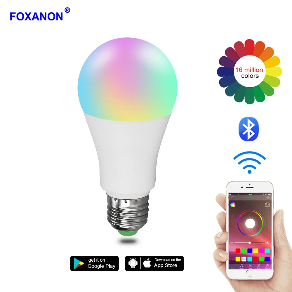 

Foxanon Smart Bluetooth 4.0 RGB LED Lamp KTV Party Decor Holiday Bulb Light E27 85-265V 15W 20W APP Sound Control Home Lighting
