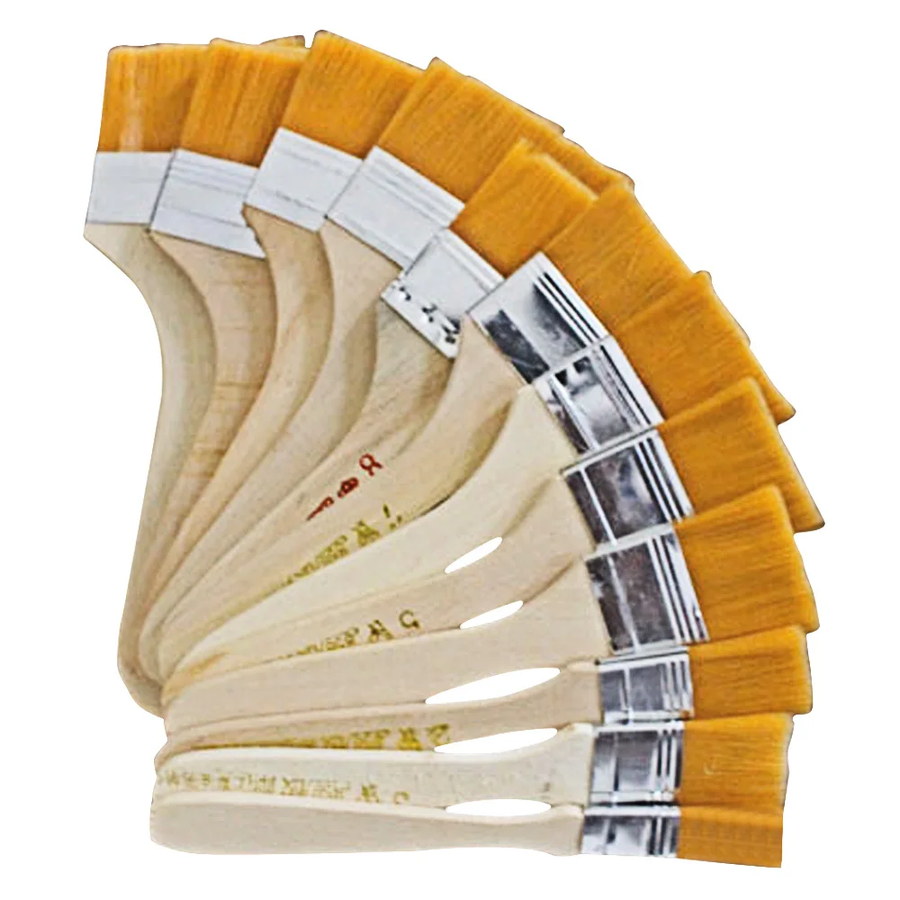 

12pcs/set Wooden Handle Nylon Hair Brush Head Brushes Kit for Watercolor Oil Painting Artist Drawing Cleaning Paint Supply