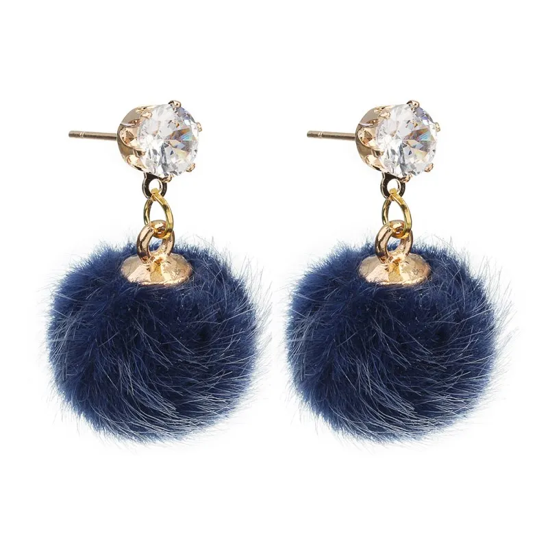 Promotion Temperament Short Drop Earrings for Women Personalized Wild Simple Hair Ball Female Models Earrings - Окраска металла: Blue