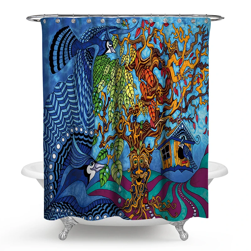 

Polyester Shower Curtain 3D Abstract Painted Art Tree Shower Curtain Bath Screens Bath Scenery Waterproof Bathroom Curtain