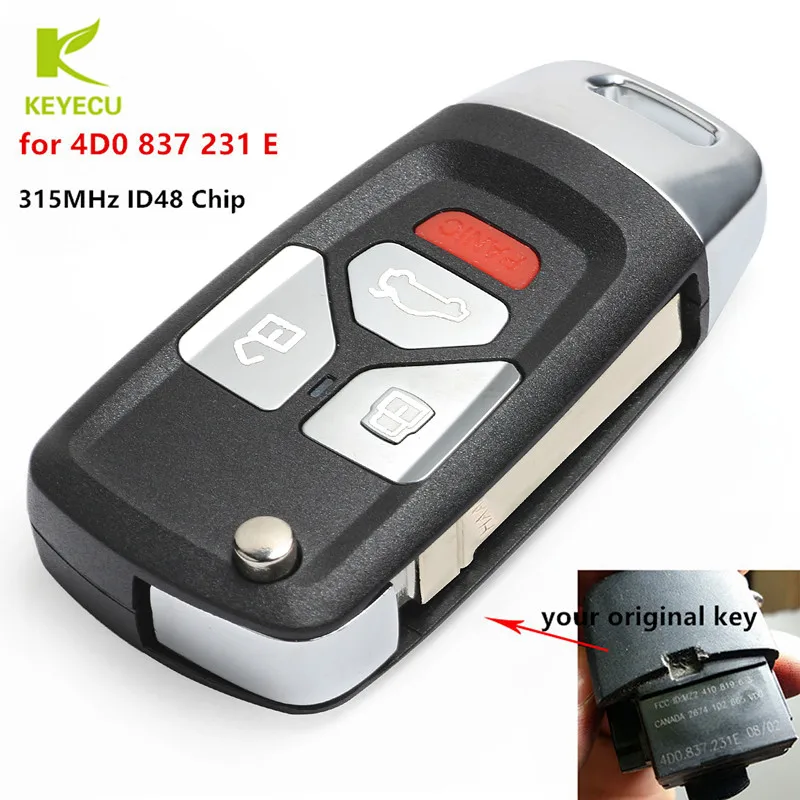 Запасной ключ KEYECU обновленный дистанционный брелок с чипом ID48 315 МГц для AUDI A4 S4 A6 A8