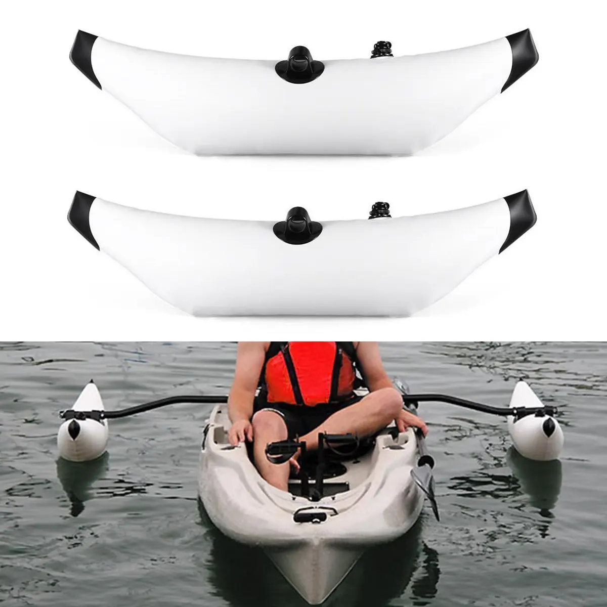 

PVC Inflatable Boat Kayak Outrigger Canoe Boat Standing Float Stabilizer Standing Float Buoy 101cm Aluminum Alloy Rod 2Pcs