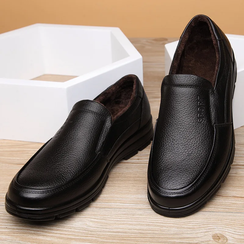 Обувь из натуральной кожи; Мужская зимняя обувь; Брендовая обувь; Теплая обувь; мужская повседневная обувь из плюша; мужские лоферы из воловьей кожи высокого качества; KA444