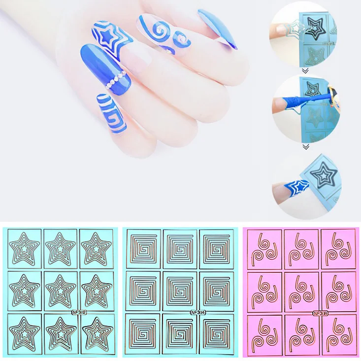 

New 1sheet Nail  Irregular Grid Pattern Stamping  Nail Art Tips Manicure Stencil Nail Hollow Stickers Guide Hollow DIY Sticker