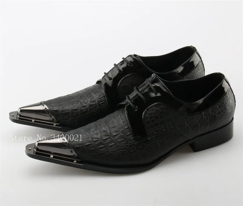 

2018 Brand Hot Newest Lace Up Black Wrinkled Skin Leather Men Casual Shoes Flats Metal Pointed Toe Sexy Dress Shoes Mens Sapatos