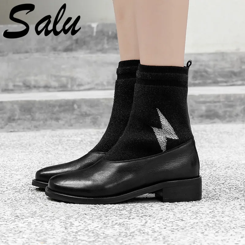 

Salu Brand Woman Genuine Leather Ankle Boots Round Toe Autumn Winter Shoes Woman Short Knight Basic Boots