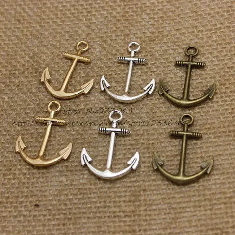 

PULCHRITUDE 30pcs/lot 25*32mm Three color Vintage Metal Alloy Nautical Anchor Charms Jewelry Anchor Pendants T0329