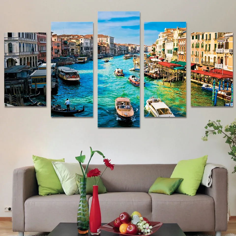 Рамка HD печатная Современная Настенная живопись холст 5 шт/шт Венеция-город на воде пейзаж домашний Декор Гостиная модульные картины