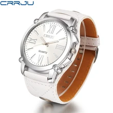 CRRJU classic brand flower butterfly leather women’s Casual watch quartz watch white pure leisure style large dial