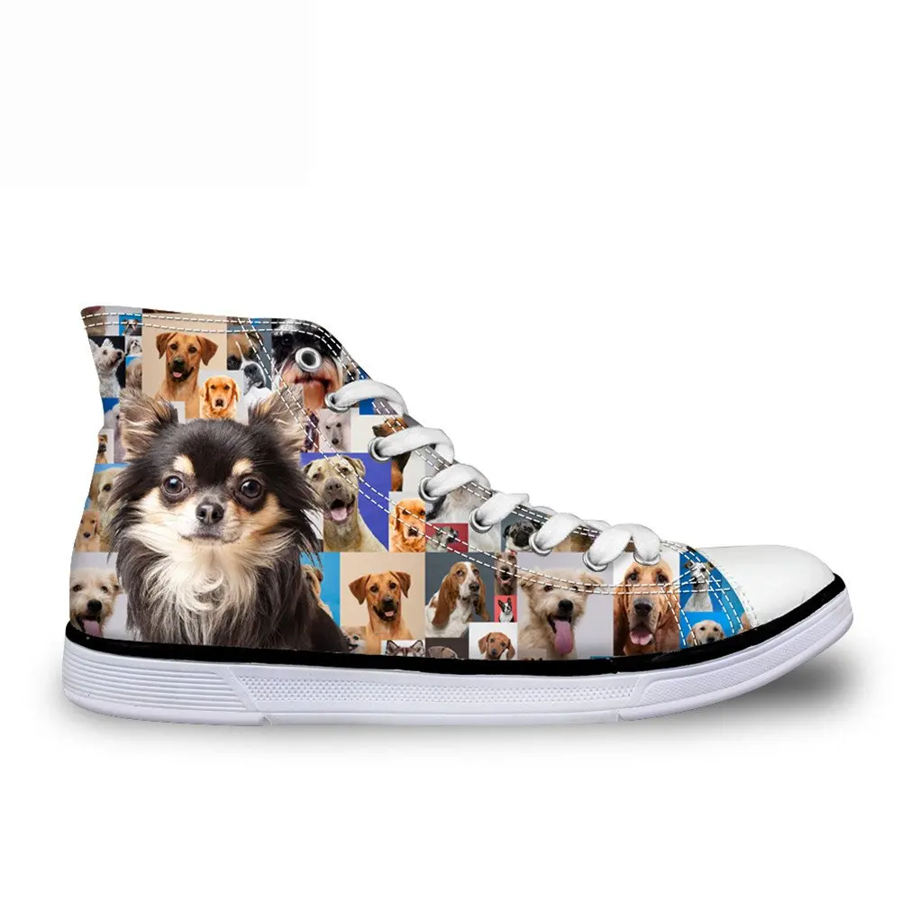

WHEREISART White Fashion Unisex Animal Print Cute Dog High Top Lace Up Shoes Casual Canvas Sneakers for Women and Men