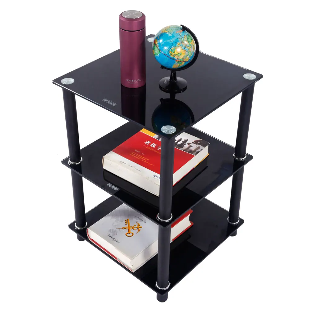 3 Tiers Tempered Glass Side Table Rectangle End Table Black Dropshipping